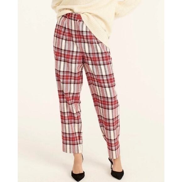 J.CREW Tapered-Leg Wool Pants Tartan Plaid White/Red Womens Size 2T TALL - Picture 16 of 16